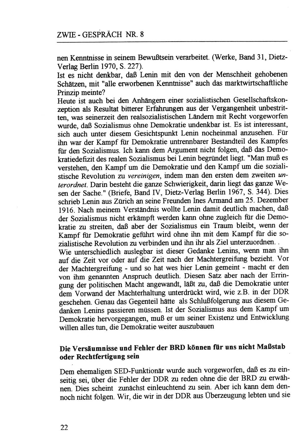Zwie-Gespräch, Beiträge zur Aufarbeitung der Staatssicherheits-Vergangenheit [Deutsche Demokratische Republik (DDR)], Ausgabe Nr. 8, Berlin 1992, Seite 22 (Zwie-Gespr. Ausg. 8 1992, S. 22)