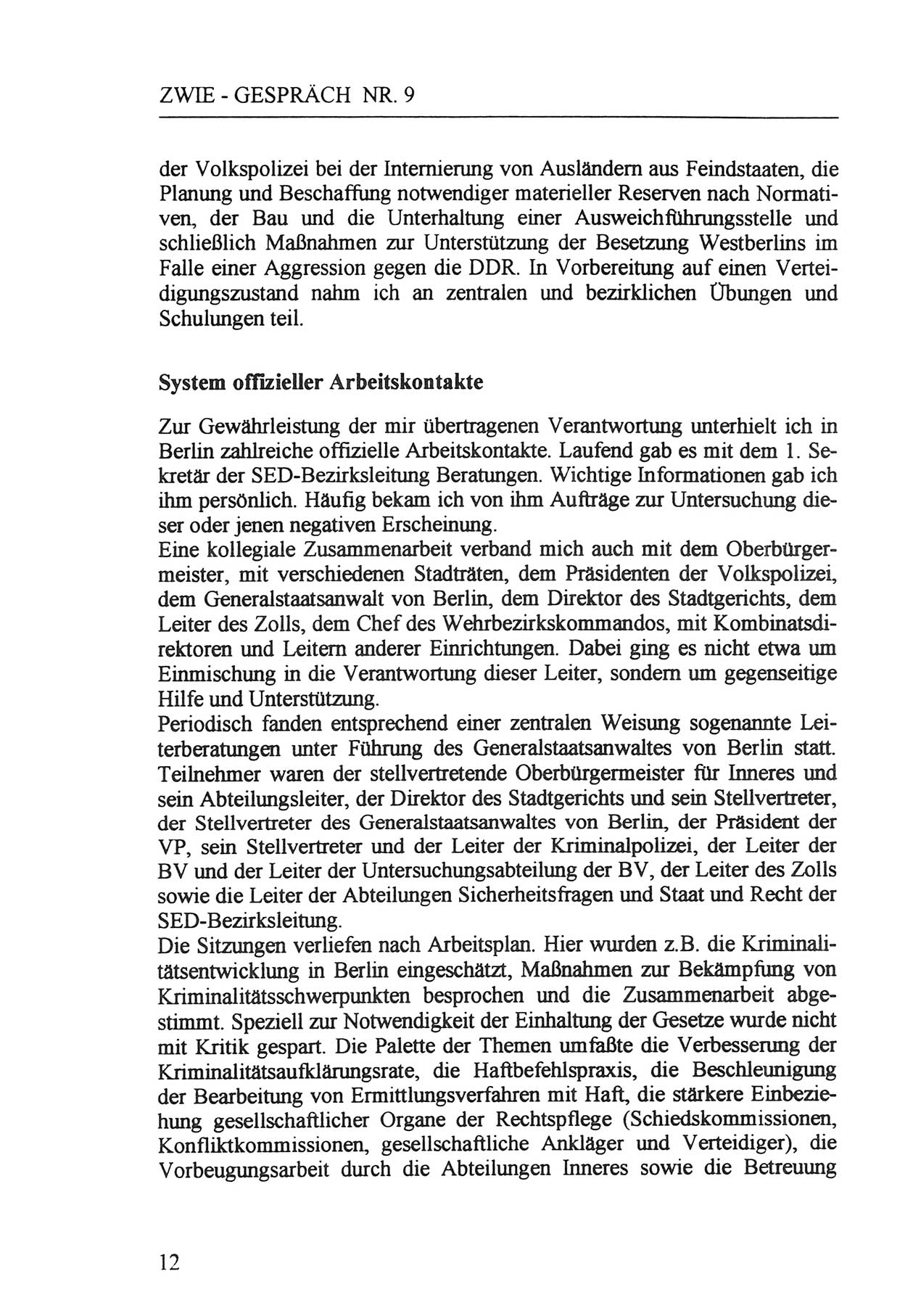 Zwie-Gespräch, Beiträge zur Aufarbeitung der Staatssicherheits-Vergangenheit [Deutsche Demokratische Republik (DDR)], Ausgabe Nr. 9, Berlin 1992, Seite 12 (Zwie-Gespr. Ausg. 9 1992, S. 12)