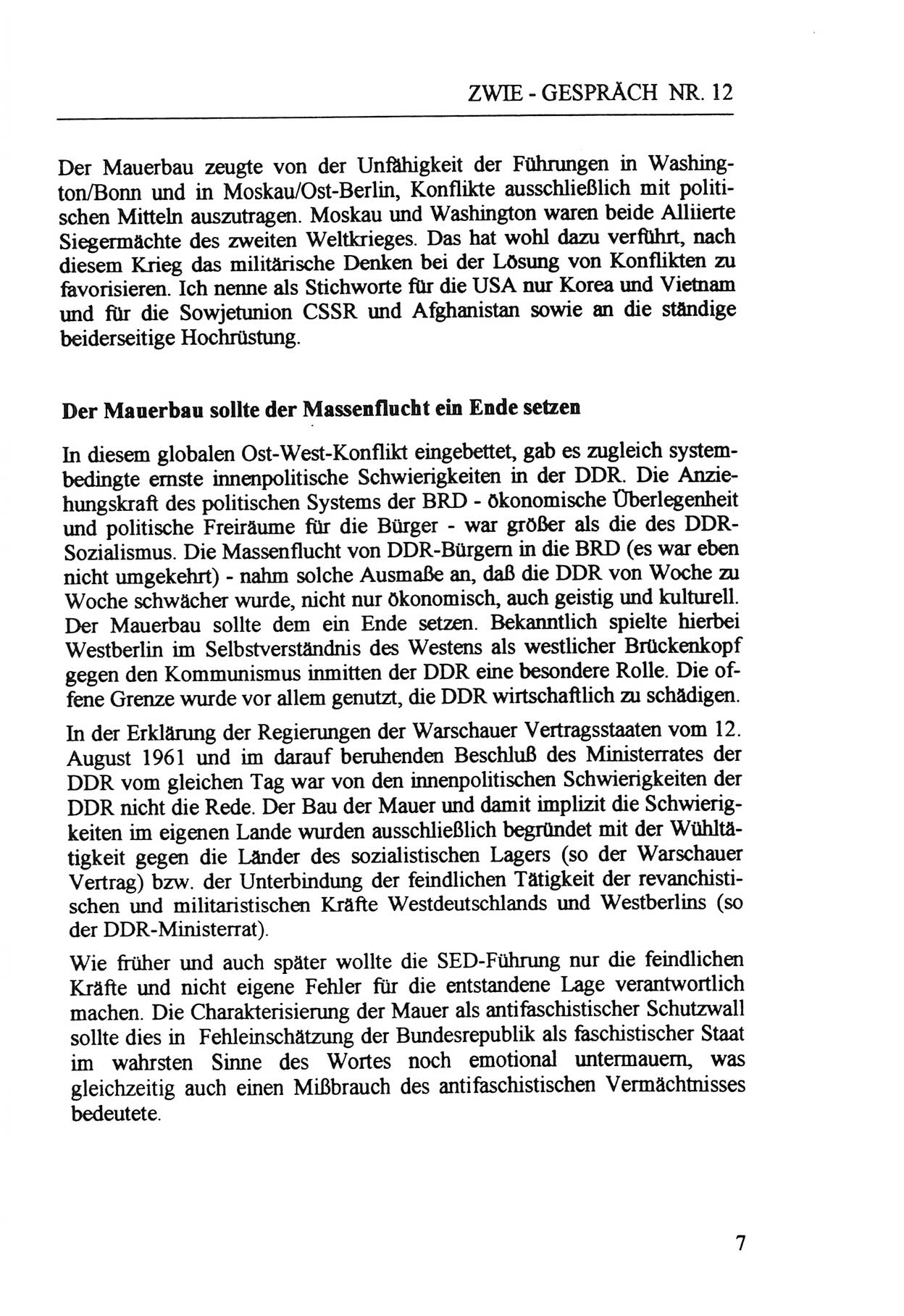 Zwie-Gespräch, Beiträge zur Aufarbeitung der Staatssicherheits-Vergangenheit [Deutsche Demokratische Republik (DDR)], Ausgabe Nr. 12, Berlin 1993, Seite 7 (Zwie-Gespr. Ausg. 12 1993, S. 7)