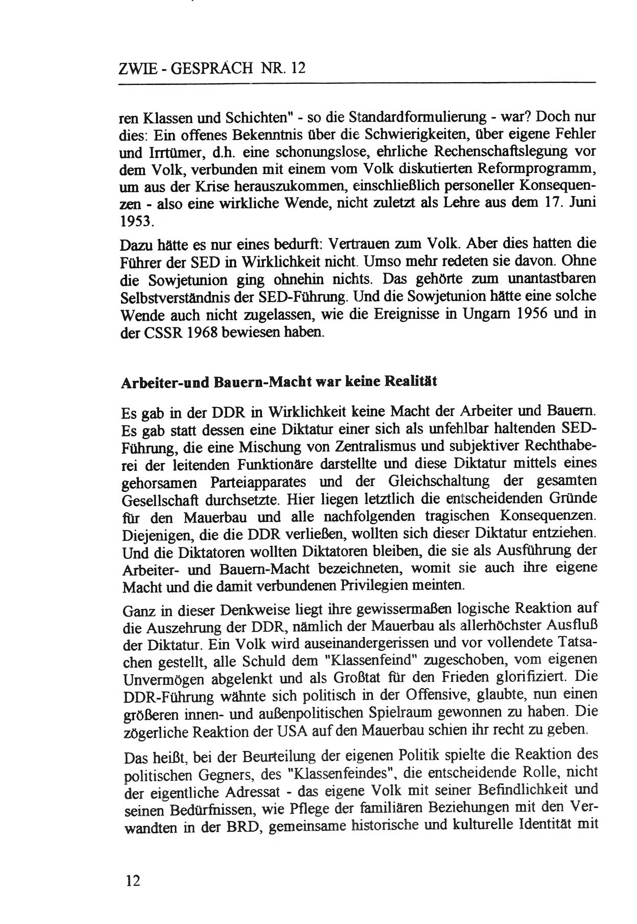 Zwie-Gespräch, Beiträge zur Aufarbeitung der Staatssicherheits-Vergangenheit [Deutsche Demokratische Republik (DDR)], Ausgabe Nr. 12, Berlin 1993, Seite 12 (Zwie-Gespr. Ausg. 12 1993, S. 12)