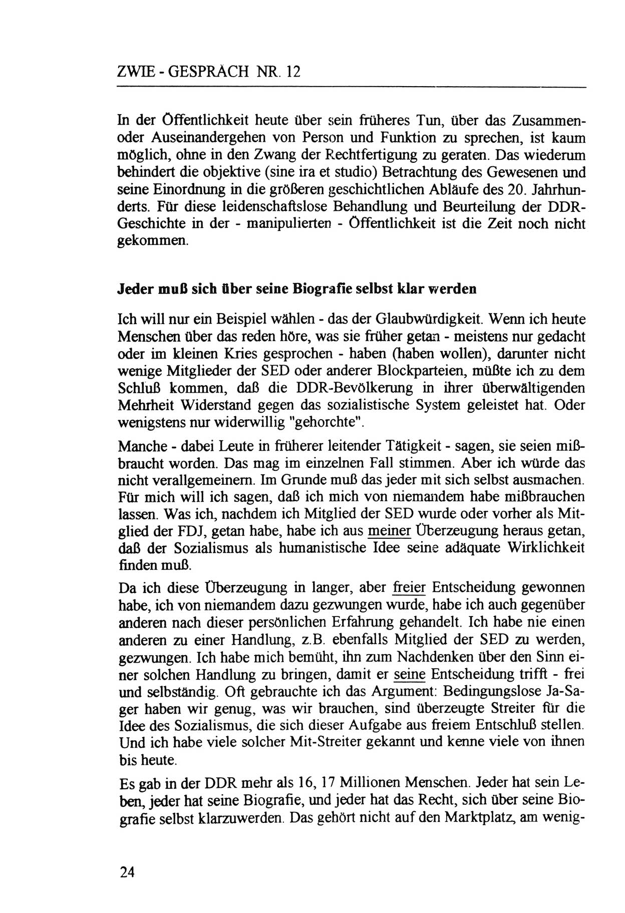 Zwie-Gespräch, Beiträge zur Aufarbeitung der Staatssicherheits-Vergangenheit [Deutsche Demokratische Republik (DDR)], Ausgabe Nr. 12, Berlin 1993, Seite 24 (Zwie-Gespr. Ausg. 12 1993, S. 24)