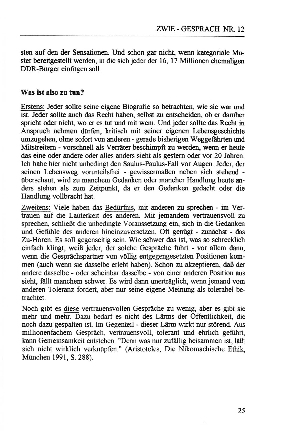 Zwie-Gespräch, Beiträge zur Aufarbeitung der Staatssicherheits-Vergangenheit [Deutsche Demokratische Republik (DDR)], Ausgabe Nr. 12, Berlin 1993, Seite 25 (Zwie-Gespr. Ausg. 12 1993, S. 25)