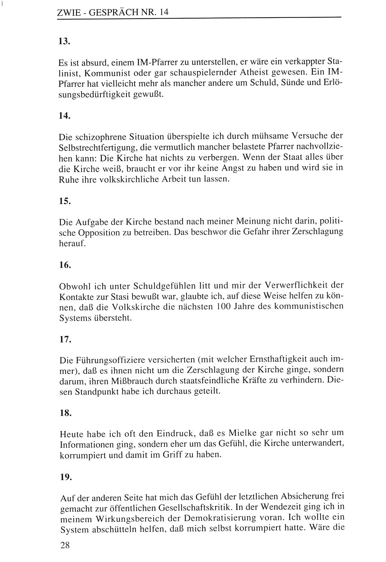 Zwie-Gespräch, Beiträge zur Aufarbeitung der Staatssicherheits-Vergangenheit [Deutsche Demokratische Republik (DDR)], Ausgabe Nr. 14, Berlin 1993, Seite 28 (Zwie-Gespr. Ausg. 14 1993, S. 28)