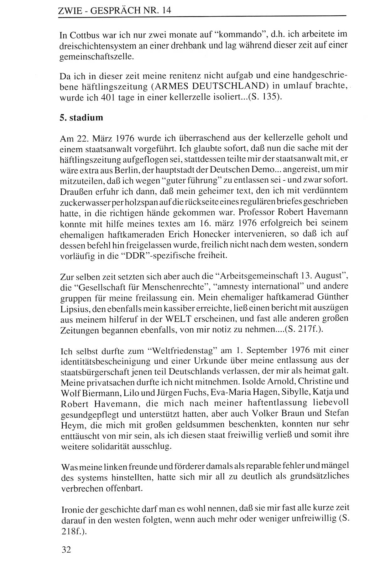 Zwie-Gespräch, Beiträge zur Aufarbeitung der Staatssicherheits-Vergangenheit [Deutsche Demokratische Republik (DDR)], Ausgabe Nr. 14, Berlin 1993, Seite 32 (Zwie-Gespr. Ausg. 14 1993, S. 32)