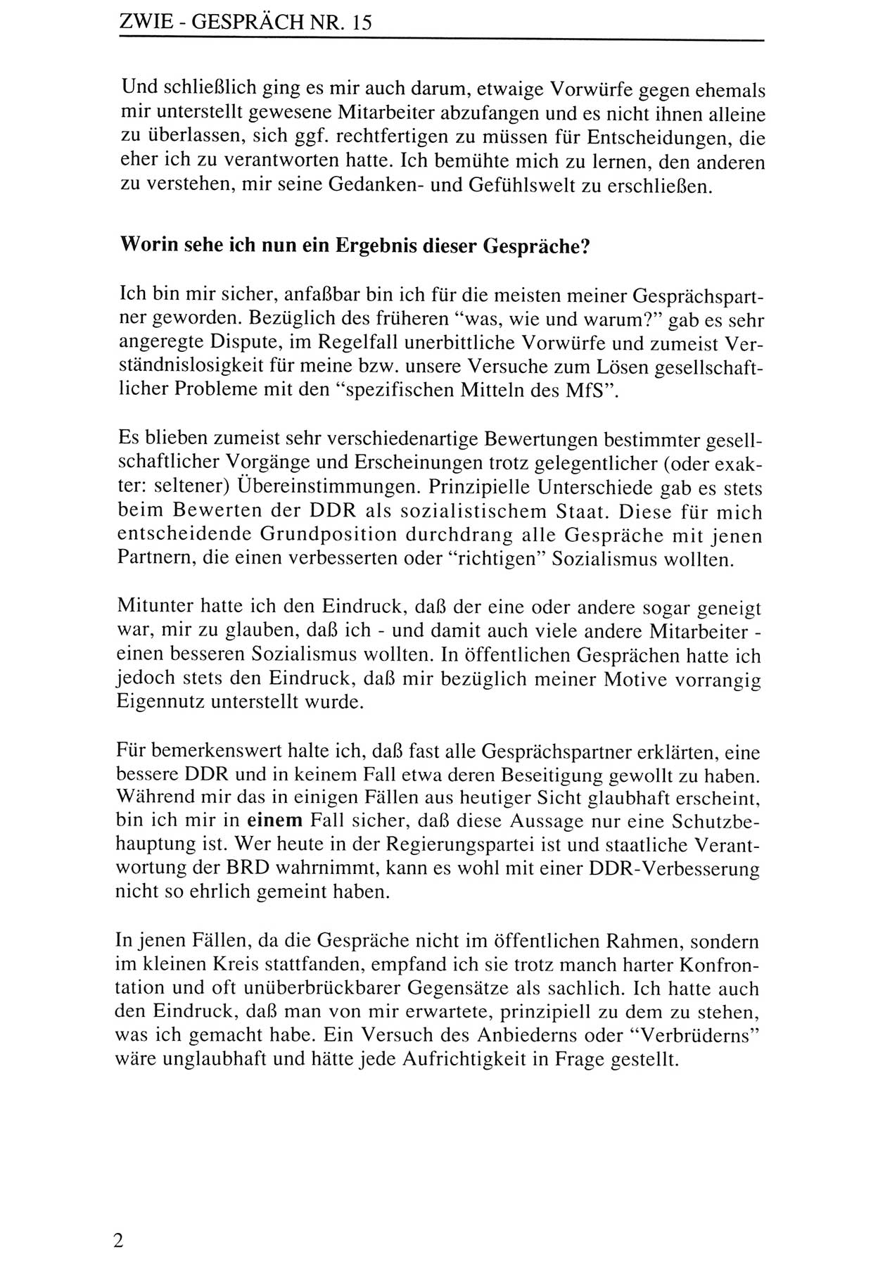 Zwie-Gespräch, Beiträge zur Aufarbeitung der Staatssicherheits-Vergangenheit [Deutsche Demokratische Republik (DDR)], Ausgabe Nr. 15, Berlin 1993, Seite 2 (Zwie-Gespr. Ausg. 15 1993, S. 2)