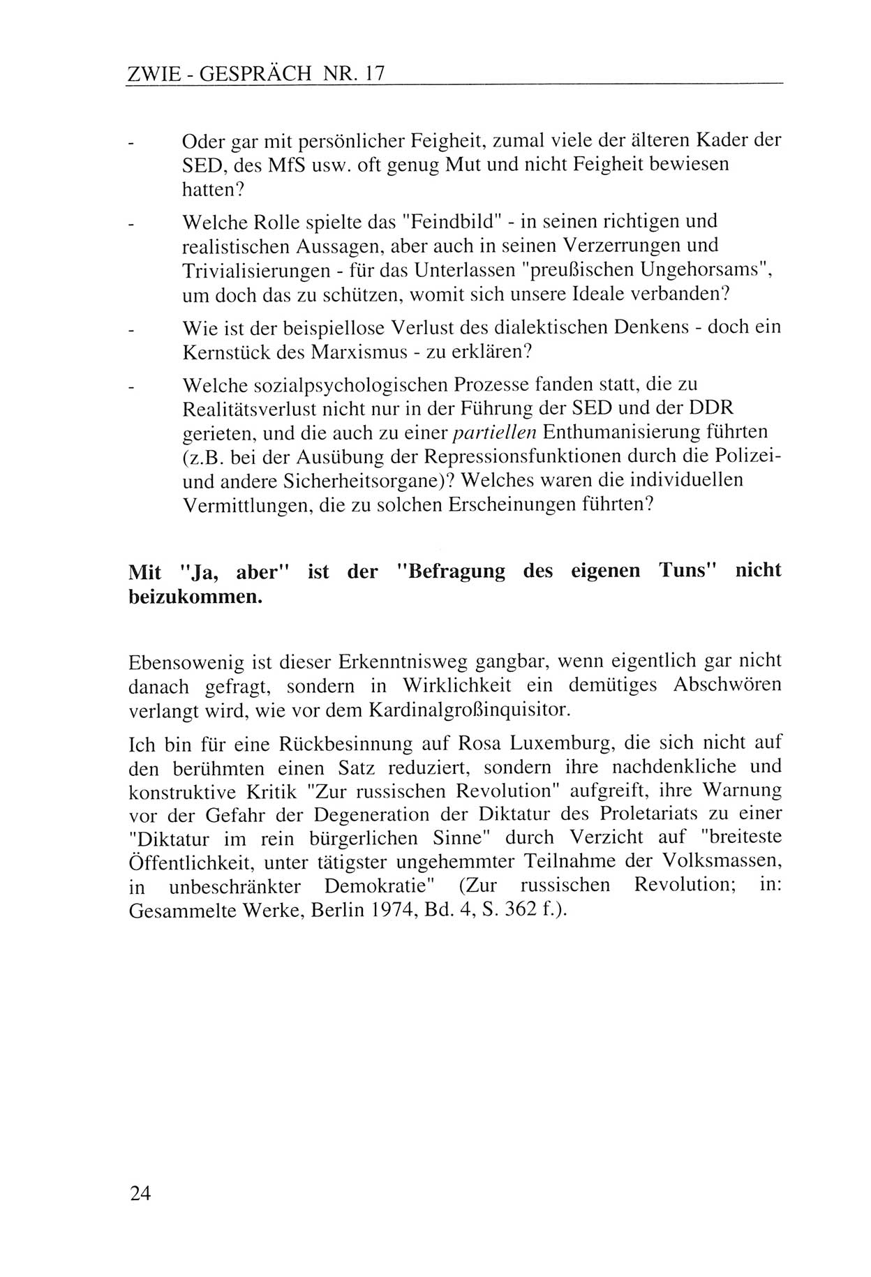 Zwie-Gespräch, Beiträge zur Aufarbeitung der Staatssicherheits-Vergangenheit [Deutsche Demokratische Republik (DDR)], Ausgabe Nr. 17, Berlin 1993, Seite 24 (Zwie-Gespr. Ausg. 17 1993, S. 24)