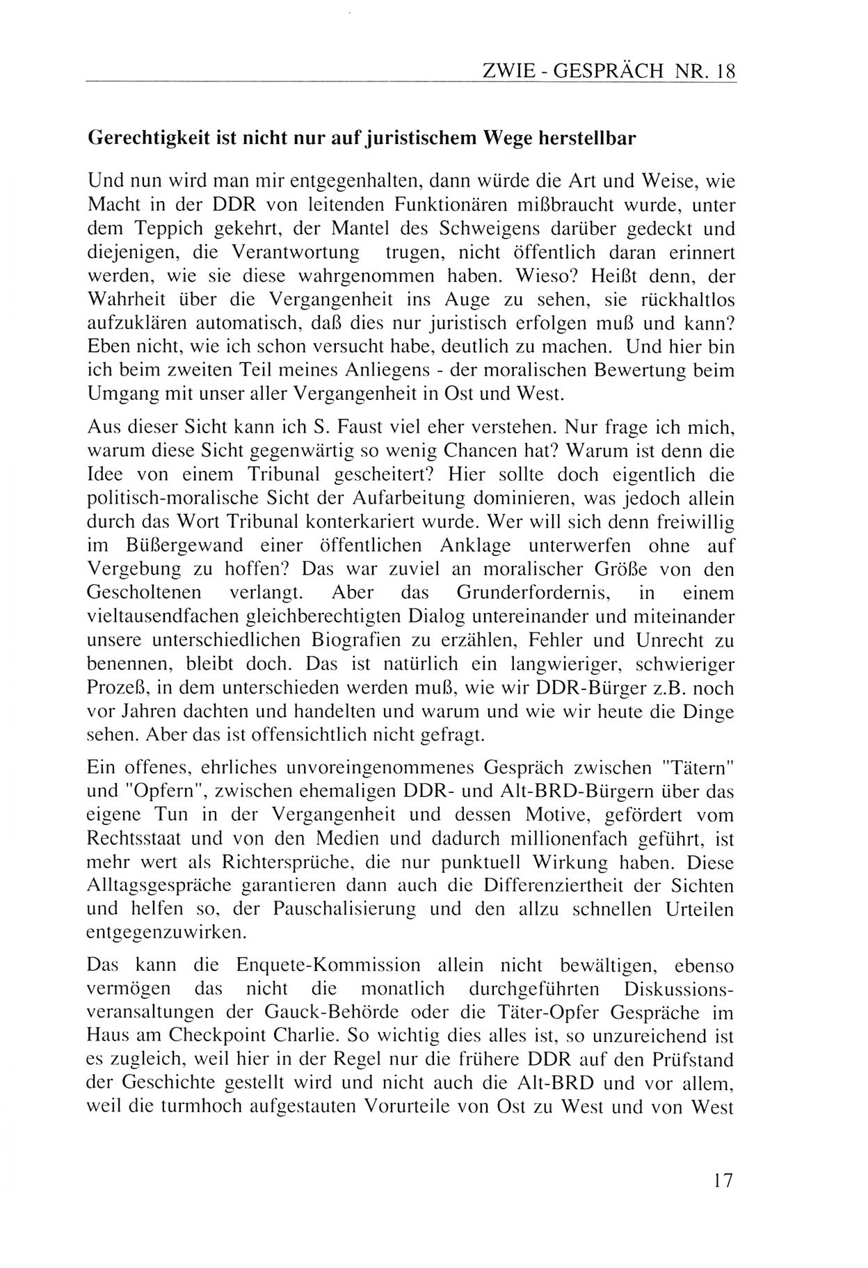 Zwie-Gespräch, Beiträge zur Aufarbeitung der Staatssicherheits-Vergangenheit [Deutsche Demokratische Republik (DDR)], Ausgabe Nr. 18, Berlin 1993, Seite 17 (Zwie-Gespr. Ausg. 18 1993, S. 17)