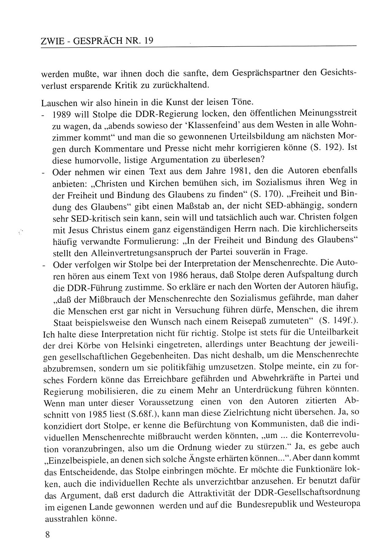 Zwie-Gespräch, Beiträge zum Umgang mit der Staatssicherheits-Vergangenheit [Deutsche Demokratische Republik (DDR)], Ausgabe Nr. 19, Berlin 1994, Seite 8 (Zwie-Gespr. Ausg. 19 1994, S. 8)
