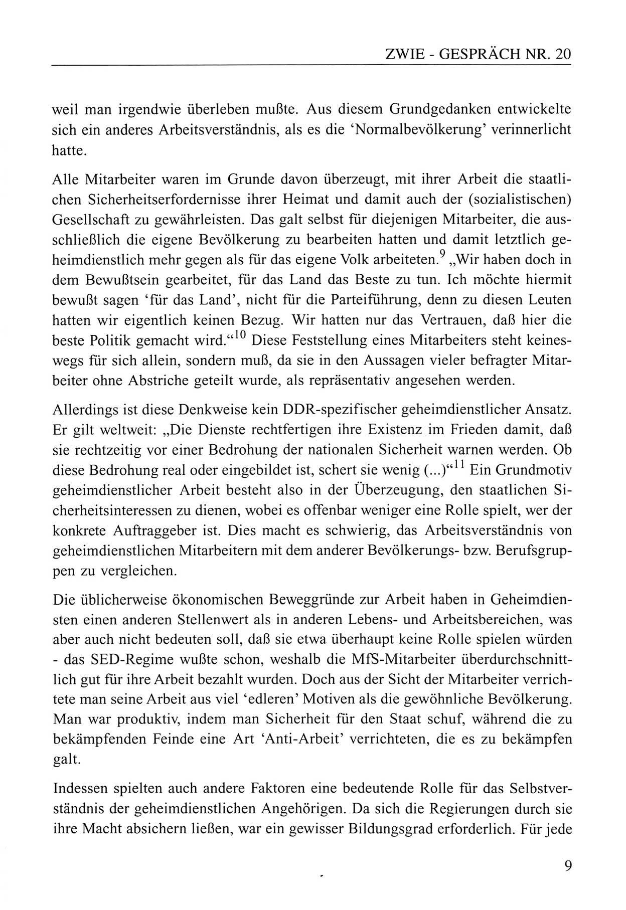 Zwie-Gespräch, Beiträge zum Umgang mit der Staatssicherheits-Vergangenheit [Deutsche Demokratische Republik (DDR)], Ausgabe Nr. 20, Berlin 1994, Seite 9 (Zwie-Gespr. Ausg. 20 1994, S. 9)