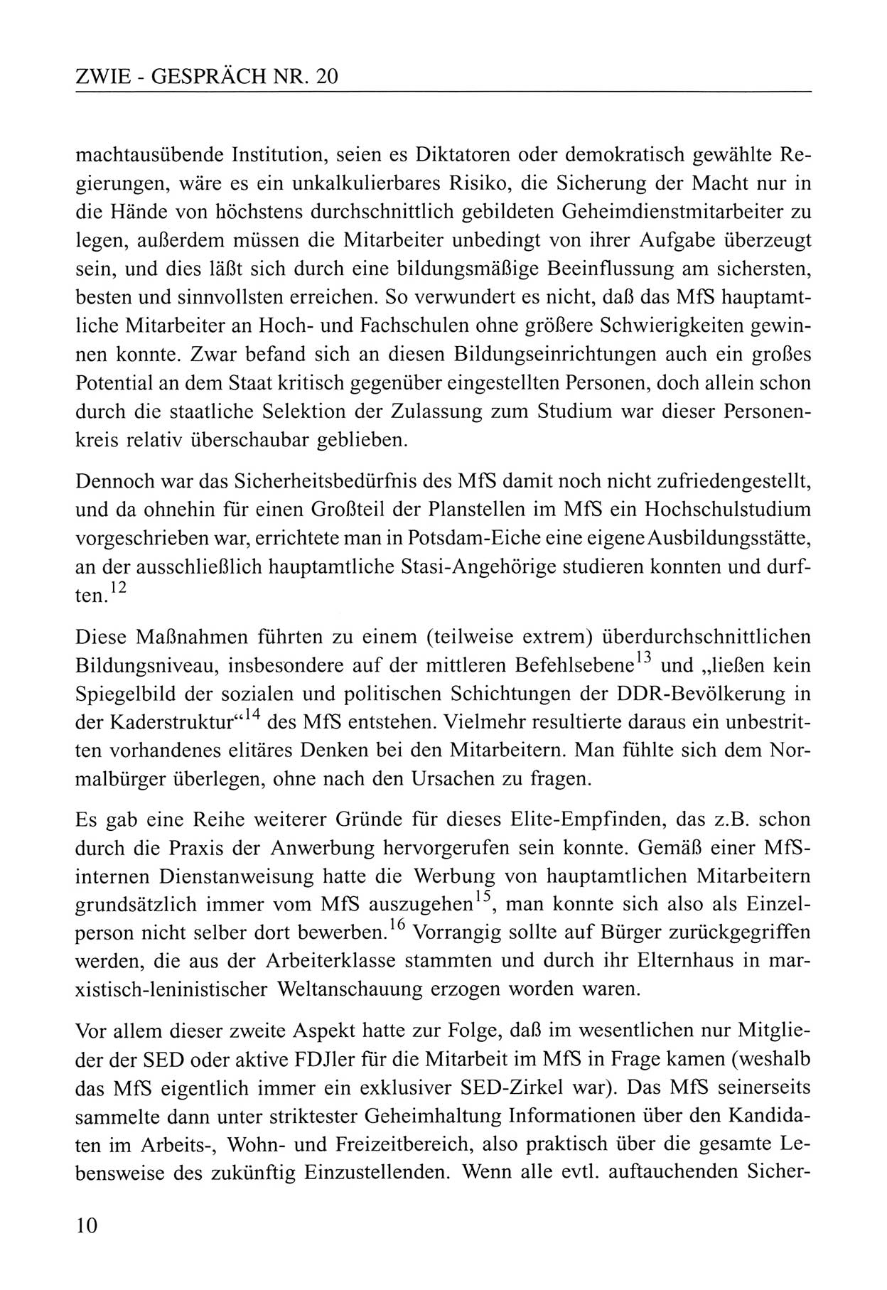 Zwie-Gespräch, Beiträge zum Umgang mit der Staatssicherheits-Vergangenheit [Deutsche Demokratische Republik (DDR)], Ausgabe Nr. 20, Berlin 1994, Seite 10 (Zwie-Gespr. Ausg. 20 1994, S. 10)
