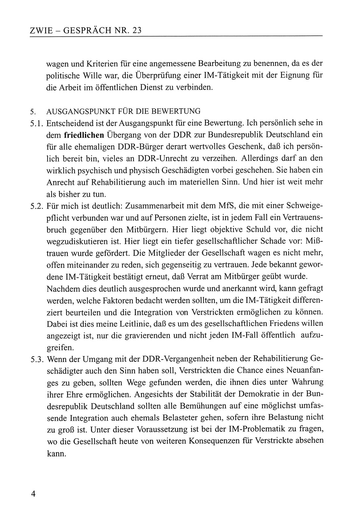 Zwie-Gespräch, Beiträge zum Umgang mit der Staatssicherheits-Vergangenheit [Deutsche Demokratische Republik (DDR)], Ausgabe Nr. 23, Berlin 1994, Seite 4 (Zwie-Gespr. Ausg. 23 1994, S. 4)
