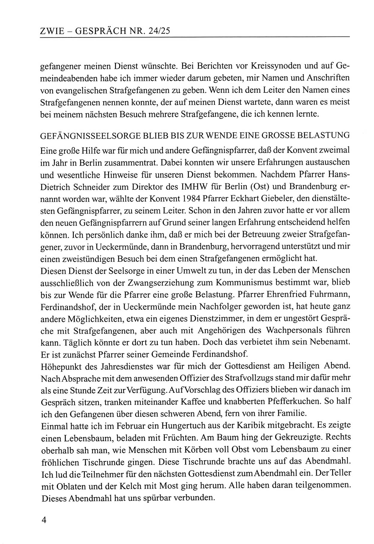 Zwie-Gespräch, Beiträge zum Umgang mit der Staatssicherheits-Vergangenheit [Deutsche Demokratische Republik (DDR)], Ausgabe Nr. 24/25, Berlin 1994, Seite 4 (Zwie-Gespr. Ausg. 24/25 1994, S. 4)