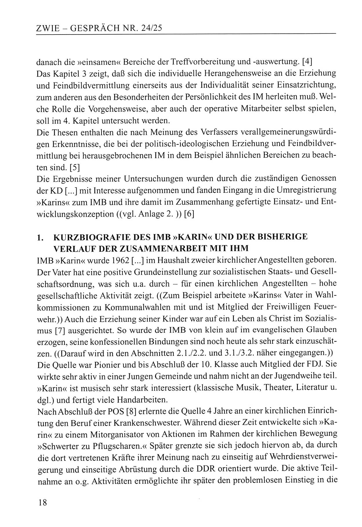 Zwie-Gespräch, Beiträge zum Umgang mit der Staatssicherheits-Vergangenheit [Deutsche Demokratische Republik (DDR)], Ausgabe Nr. 24/25, Berlin 1994, Seite 18 (Zwie-Gespr. Ausg. 24/25 1994, S. 18)