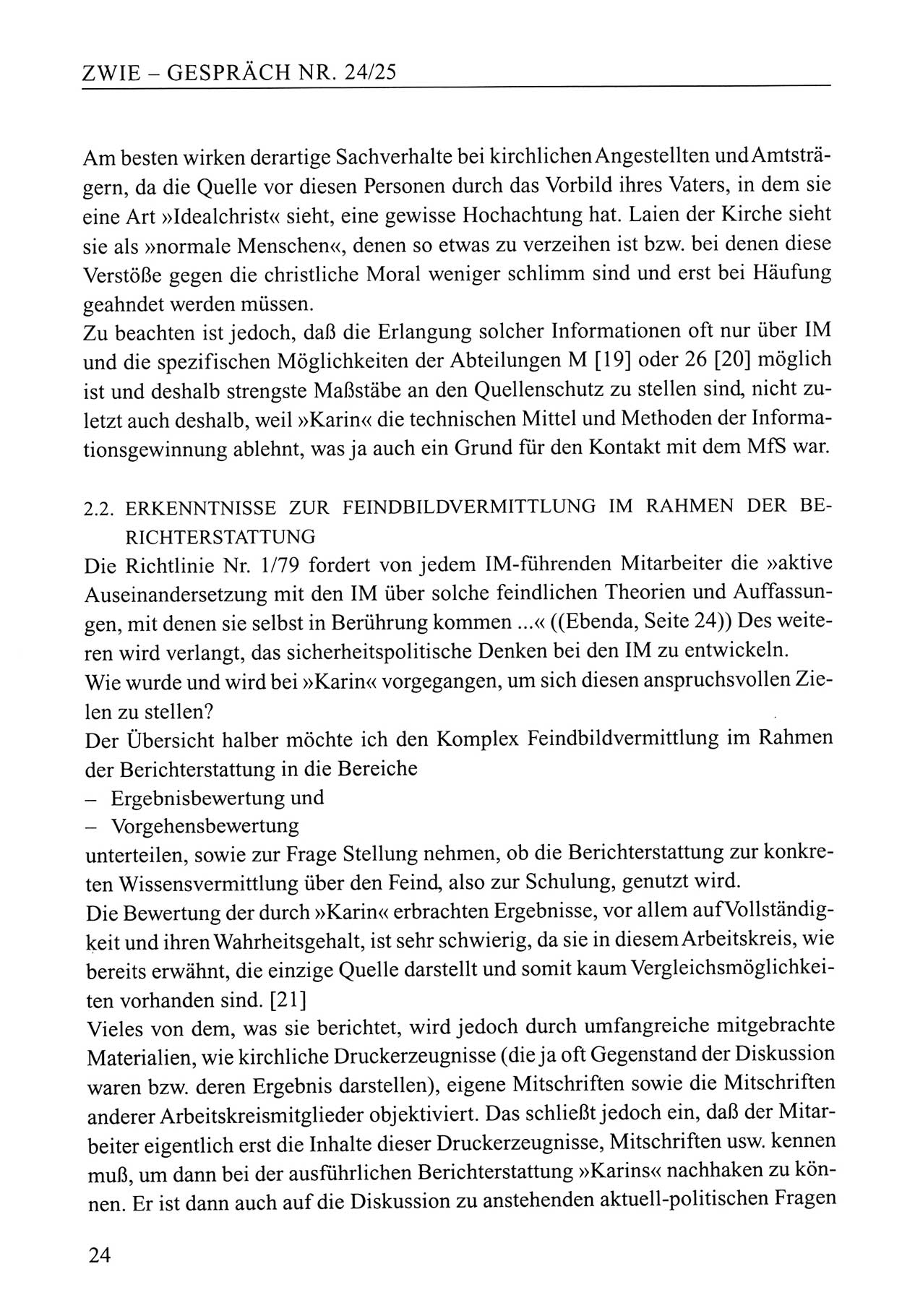 Zwie-Gespräch, Beiträge zum Umgang mit der Staatssicherheits-Vergangenheit [Deutsche Demokratische Republik (DDR)], Ausgabe Nr. 24/25, Berlin 1994, Seite 24 (Zwie-Gespr. Ausg. 24/25 1994, S. 24)
