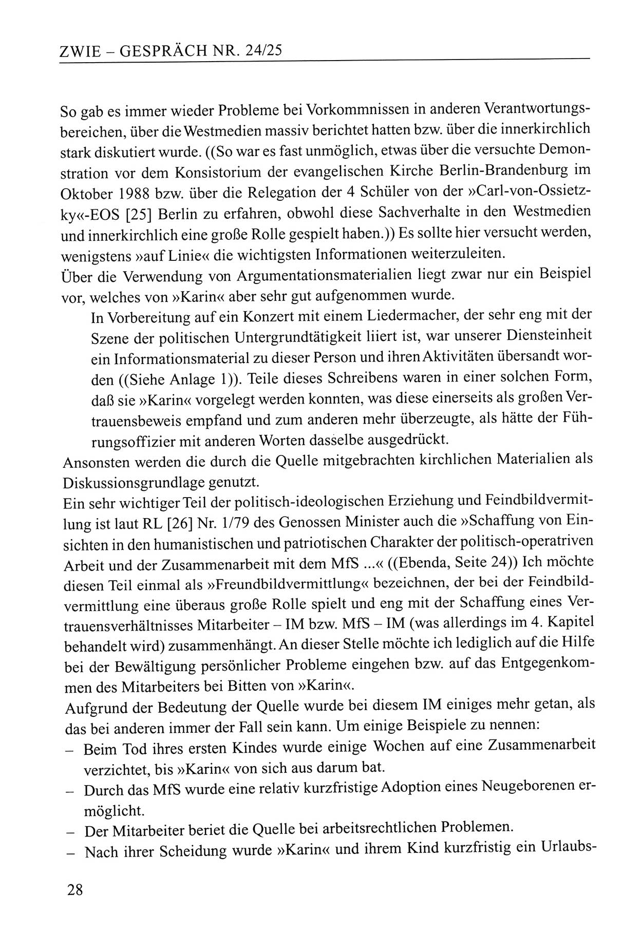 Zwie-Gespräch, Beiträge zum Umgang mit der Staatssicherheits-Vergangenheit [Deutsche Demokratische Republik (DDR)], Ausgabe Nr. 24/25, Berlin 1994, Seite 28 (Zwie-Gespr. Ausg. 24/25 1994, S. 28)