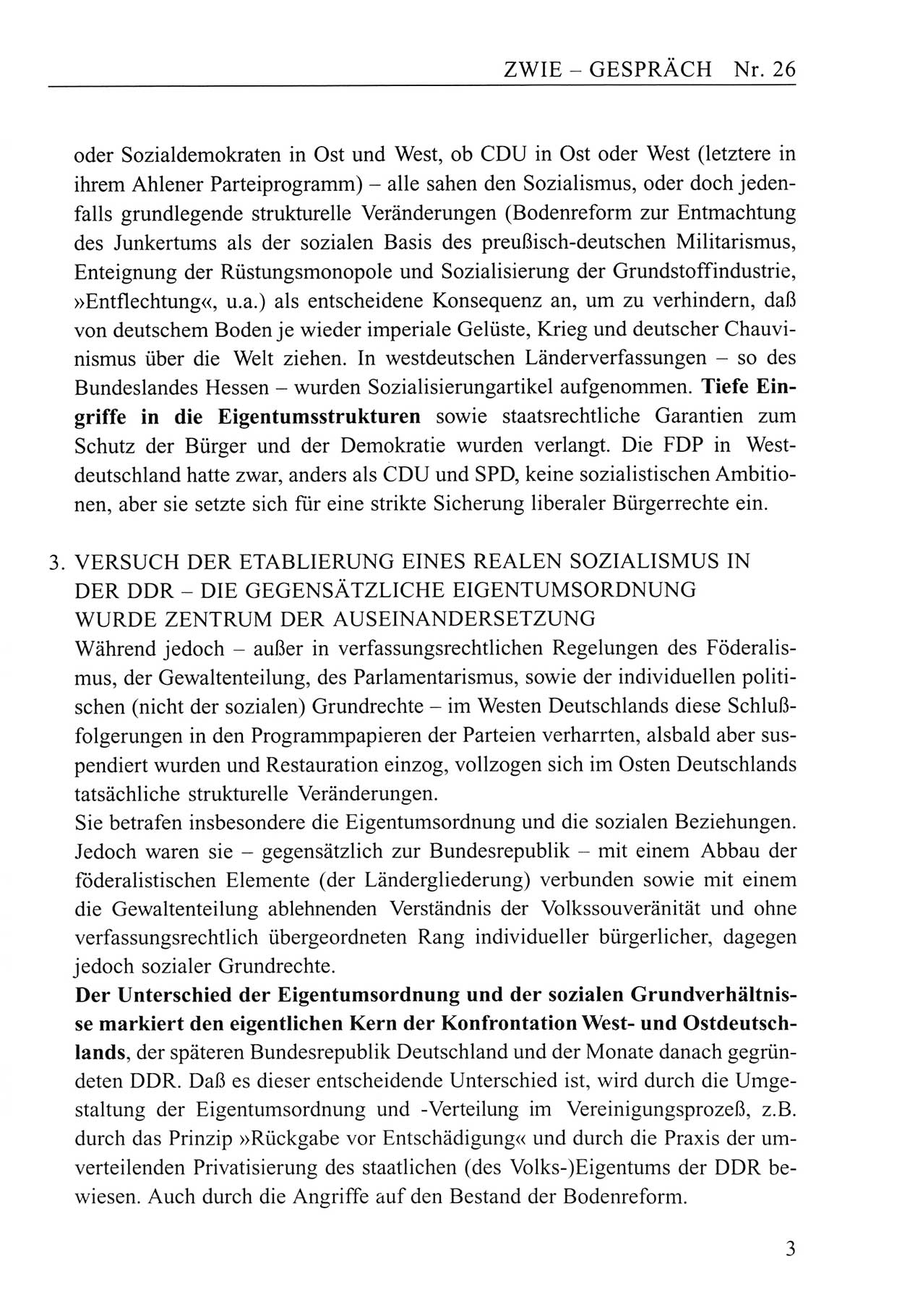 Zwie-Gespräch, Beiträge zum Umgang mit der Staatssicherheits-Vergangenheit [Deutsche Demokratische Republik (DDR)], Ausgabe Nr. 26, Berlin 1995, Seite 3 (Zwie-Gespr. Ausg. 26 1995, S. 3)
