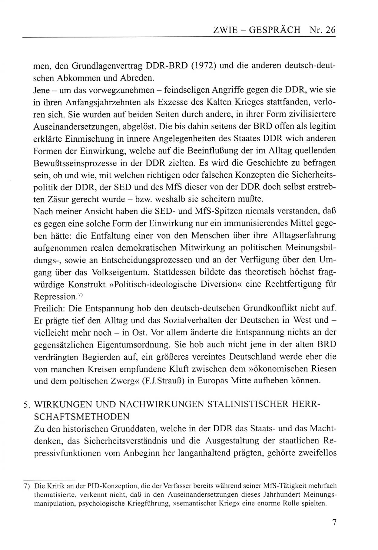 Zwie-Gespräch, Beiträge zum Umgang mit der Staatssicherheits-Vergangenheit [Deutsche Demokratische Republik (DDR)], Ausgabe Nr. 26, Berlin 1995, Seite 7 (Zwie-Gespr. Ausg. 26 1995, S. 7)