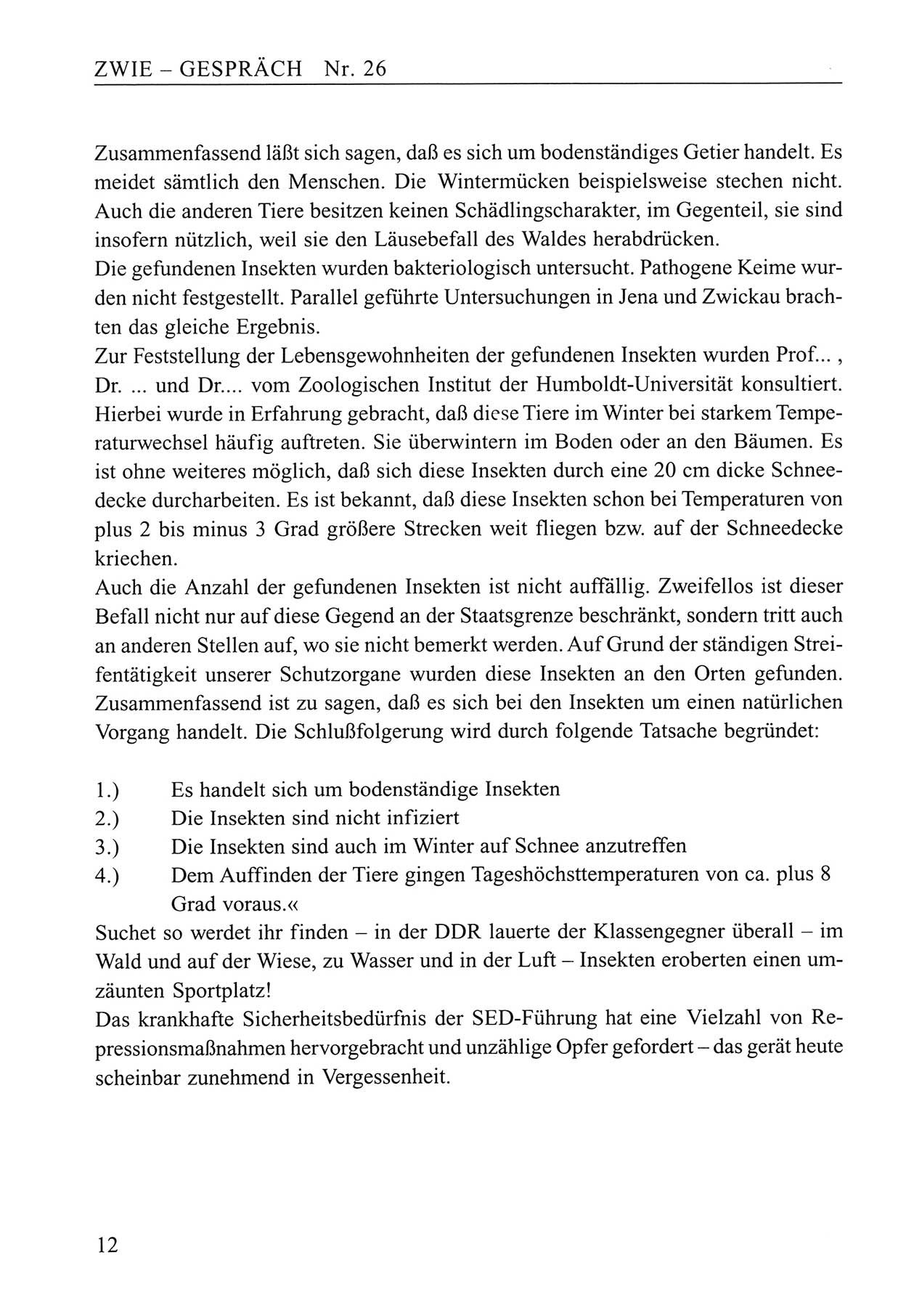 Zwie-Gespräch, Beiträge zum Umgang mit der Staatssicherheits-Vergangenheit [Deutsche Demokratische Republik (DDR)], Ausgabe Nr. 26, Berlin 1995, Seite 12 (Zwie-Gespr. Ausg. 26 1995, S. 12)