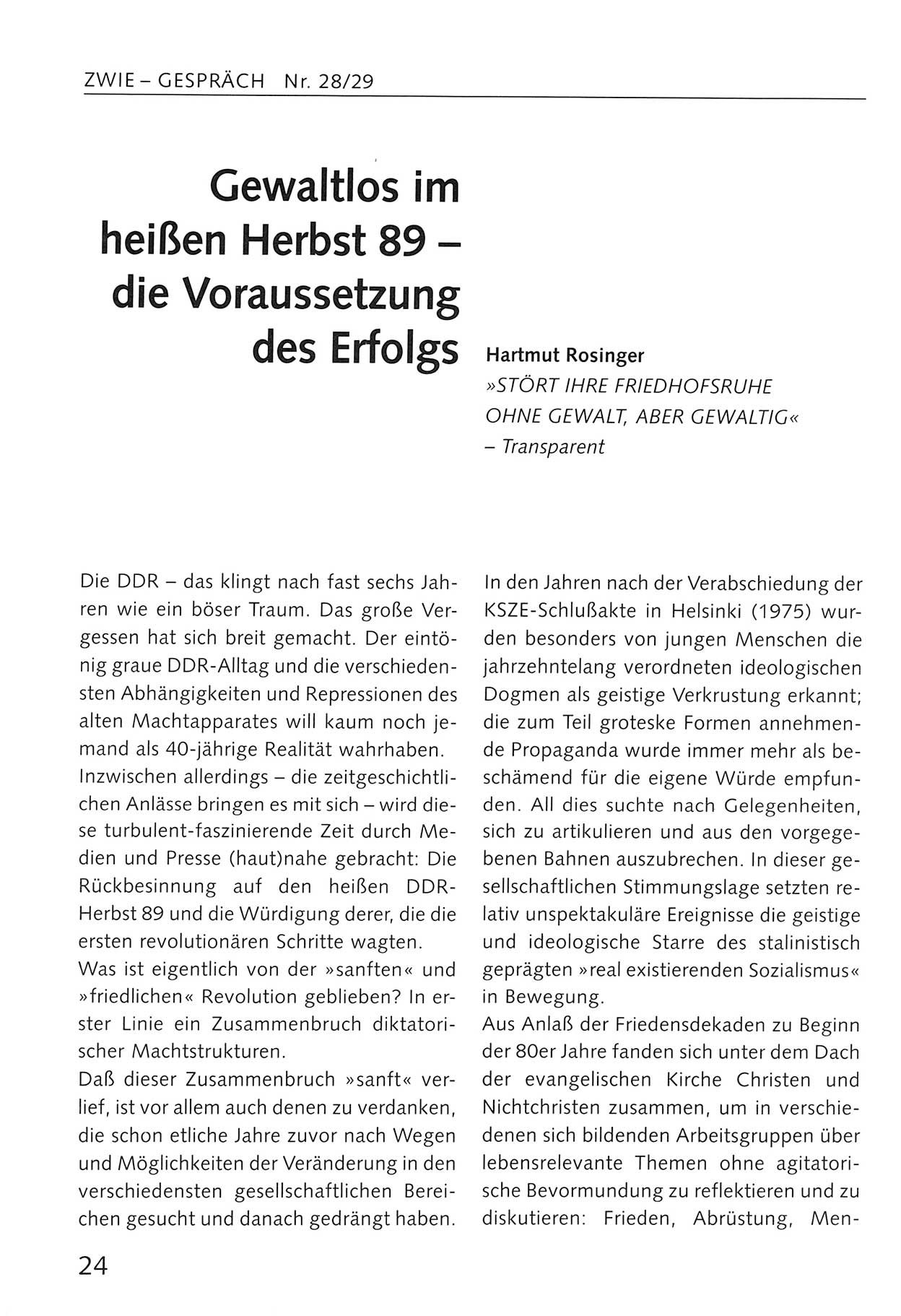 Zwie-Gespräch, Beiträge zum Umgang mit der Staatssicherheits-Vergangenheit [Deutsche Demokratische Republik (DDR)], Ausgabe Nr. 28/29, Berlin 1995, Seite 24 (Zwie-Gespr. Ausg. 28/29 1995, S. 24)