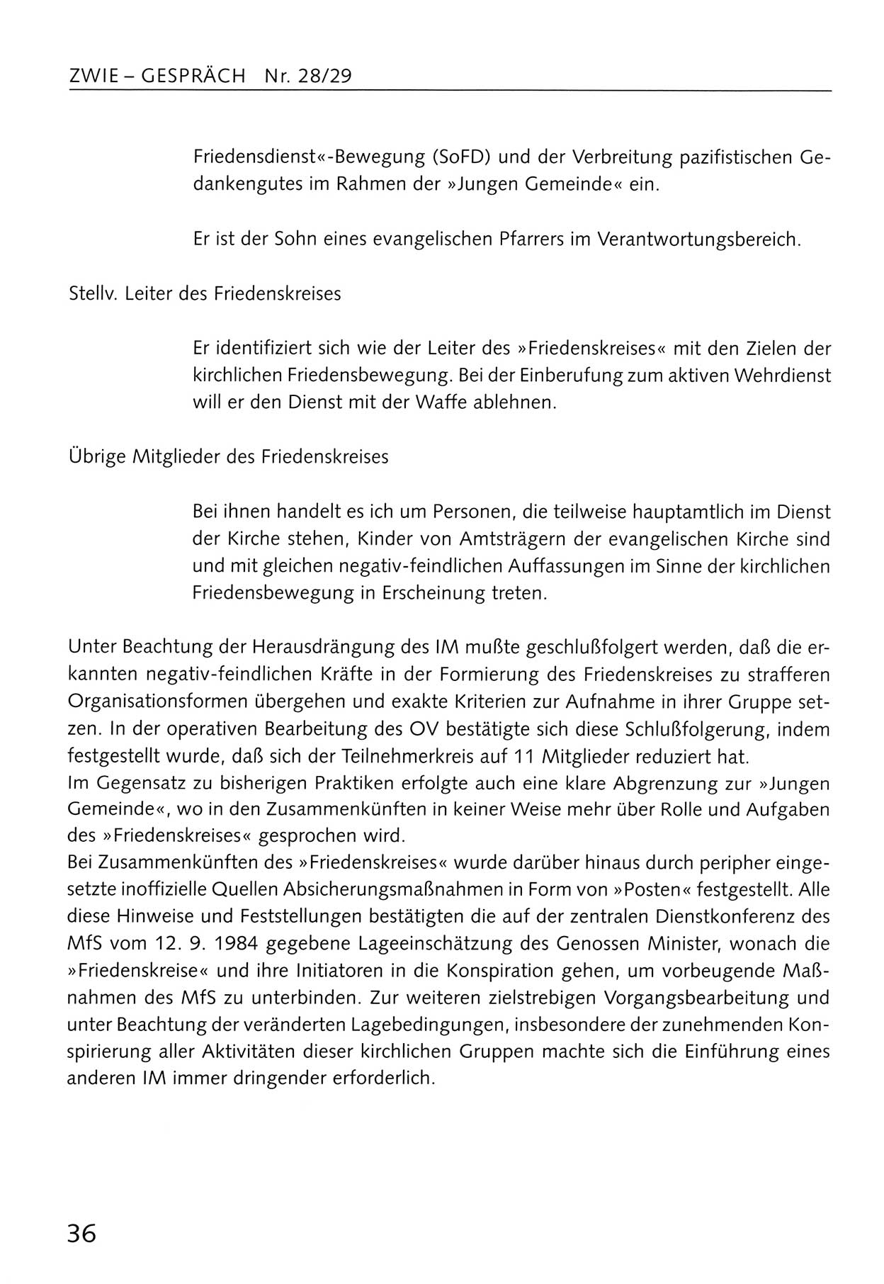 Zwie-Gespräch, Beiträge zum Umgang mit der Staatssicherheits-Vergangenheit [Deutsche Demokratische Republik (DDR)], Ausgabe Nr. 28/29, Berlin 1995, Seite 36 (Zwie-Gespr. Ausg. 28/29 1995, S. 36)