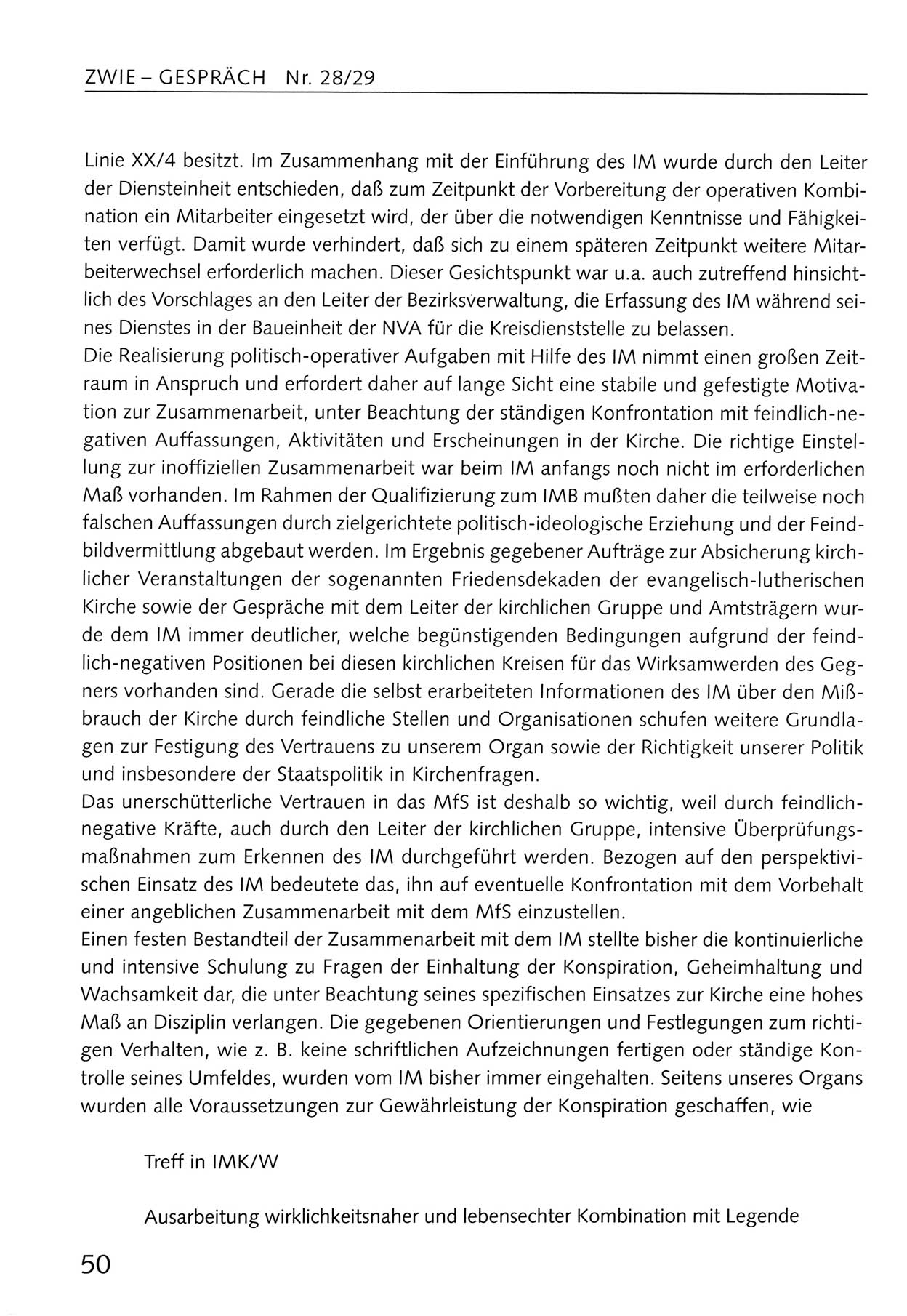 Zwie-Gespräch, Beiträge zum Umgang mit der Staatssicherheits-Vergangenheit [Deutsche Demokratische Republik (DDR)], Ausgabe Nr. 28/29, Berlin 1995, Seite 50 (Zwie-Gespr. Ausg. 28/29 1995, S. 50)
