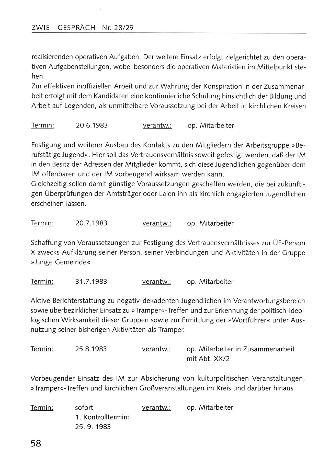 Zwie-Gespräch, Beiträge zum Umgang mit der Staatssicherheits-Vergangenheit [Deutsche Demokratische Republik (DDR)], Ausgabe Nr. 28/29, Berlin 1995, Seite 58 (Zwie-Gespr. Ausg. 28/29 1995, S. 58)