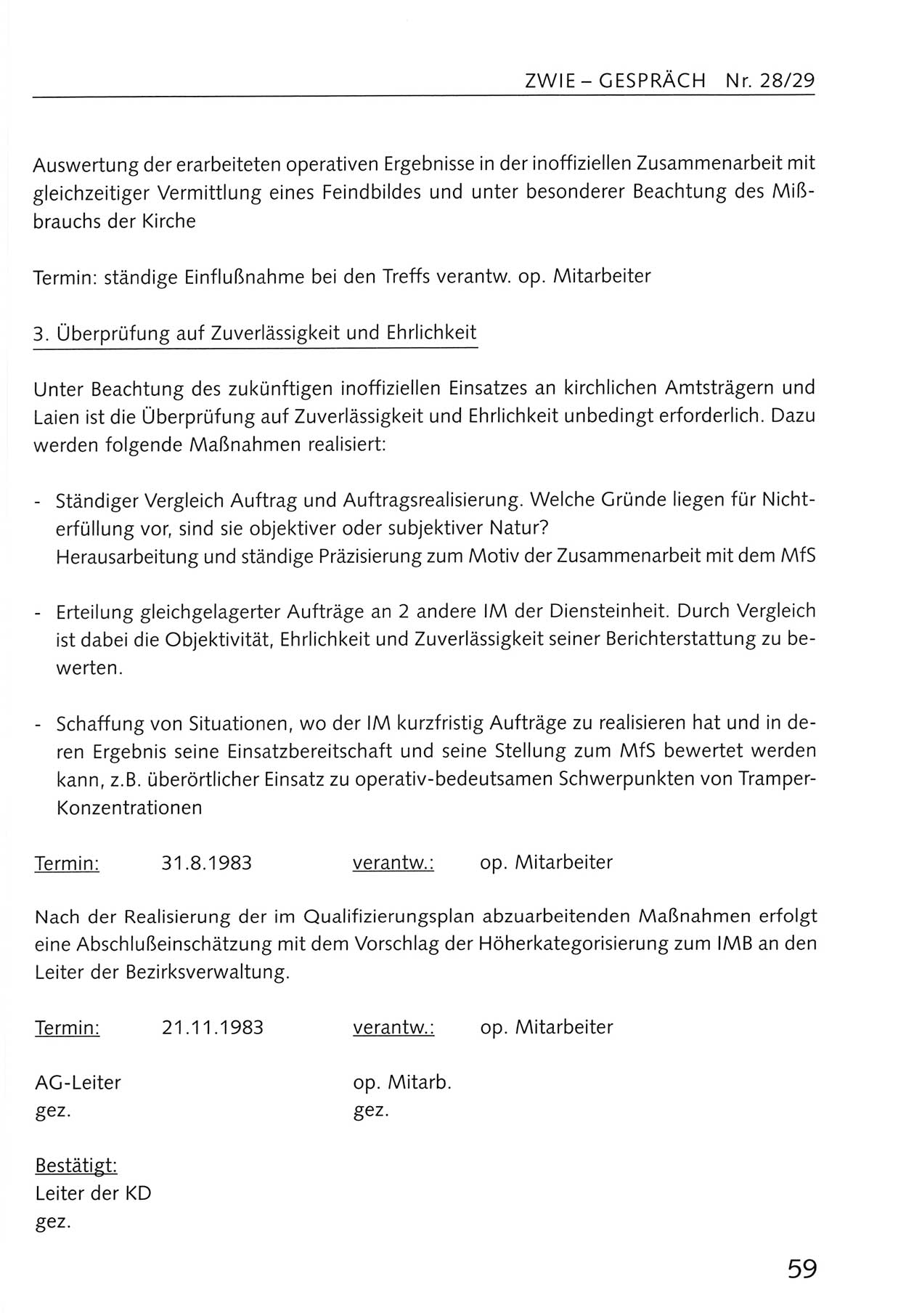 Zwie-Gespräch, Beiträge zum Umgang mit der Staatssicherheits-Vergangenheit [Deutsche Demokratische Republik (DDR)], Ausgabe Nr. 28/29, Berlin 1995, Seite 59 (Zwie-Gespr. Ausg. 28/29 1995, S. 59)
