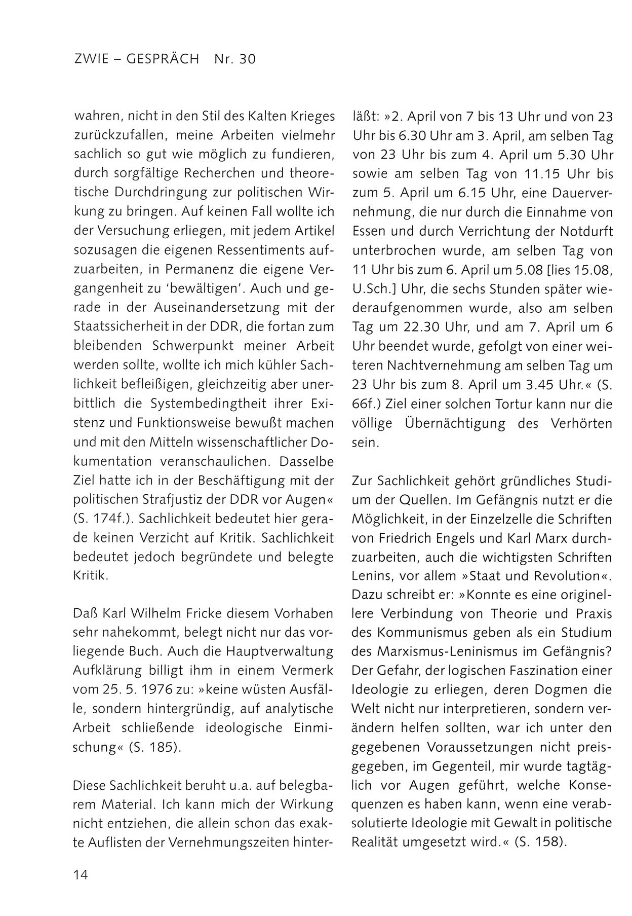 Zwie-Gespräch, Beiträge zum Umgang mit der Staatssicherheits-Vergangenheit [Deutsche Demokratische Republik (DDR)], Ausgabe Nr. 30, Berlin 1995, Seite 14 (Zwie-Gespr. Ausg. 30 1995, S. 14)