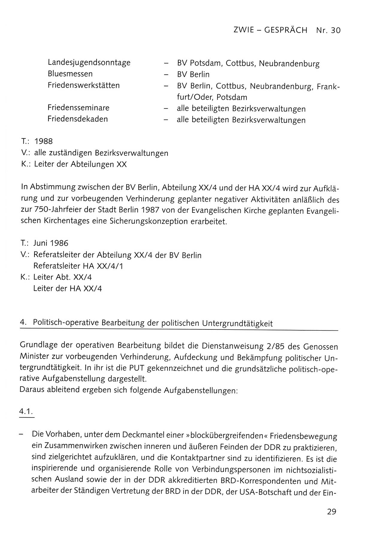 Zwie-Gespräch, Beiträge zum Umgang mit der Staatssicherheits-Vergangenheit [Deutsche Demokratische Republik (DDR)], Ausgabe Nr. 30, Berlin 1995, Seite 29 (Zwie-Gespr. Ausg. 30 1995, S. 29)