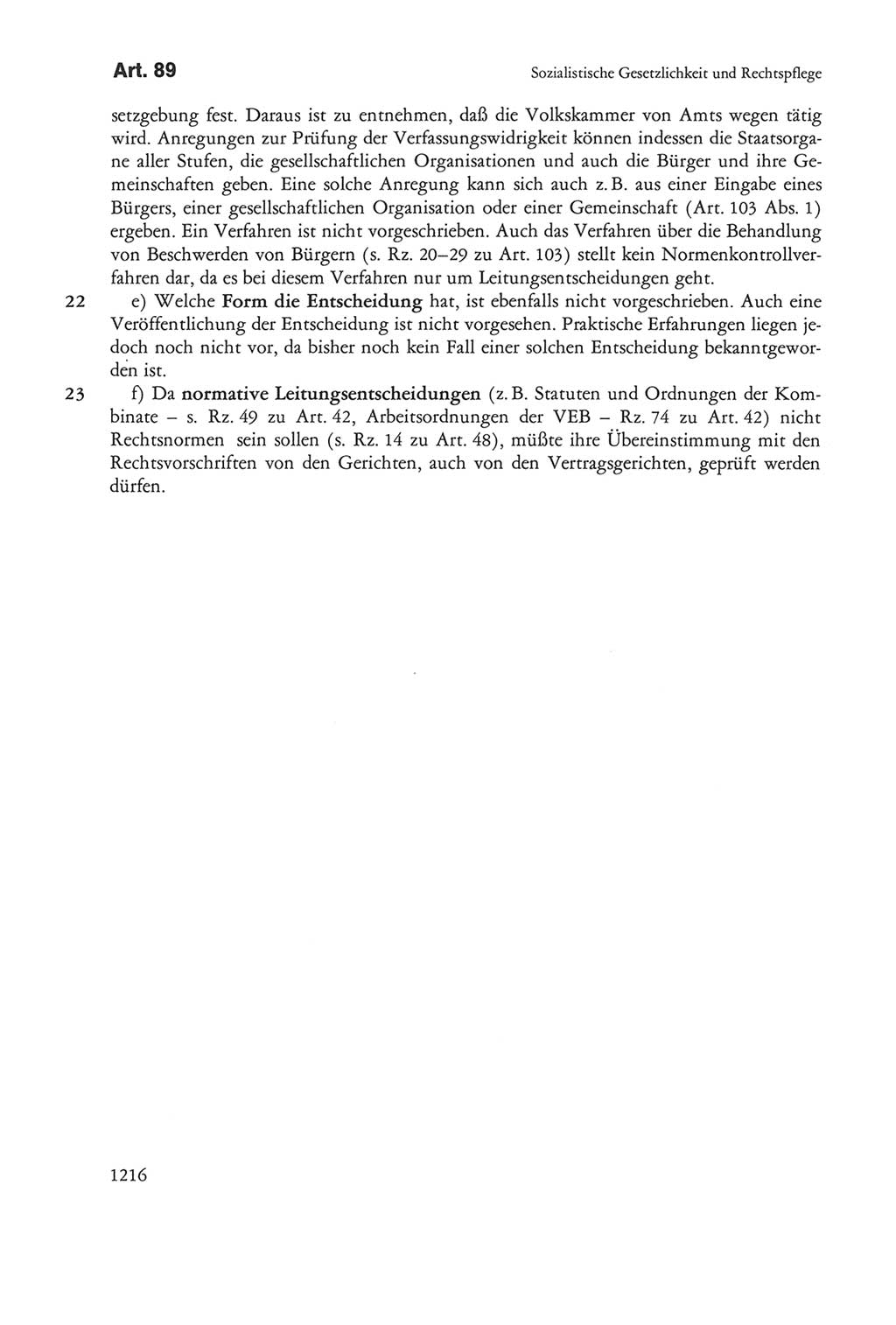 Die sozialistische Verfassung der Deutschen Demokratischen Republik (DDR), Kommentar mit einem Nachtrag 1997, Seite 1216 (Soz. Verf. DDR Komm. Nachtr. 1997, S. 1216)