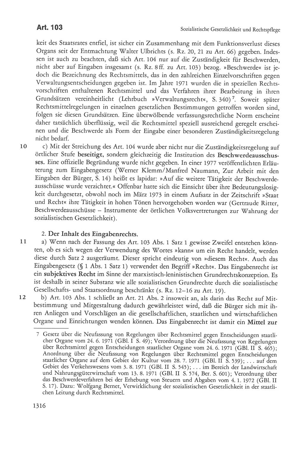 Die sozialistische Verfassung der Deutschen Demokratischen Republik (DDR), Kommentar mit einem Nachtrag 1997, Seite 1316 (Soz. Verf. DDR Komm. Nachtr. 1997, S. 1316)